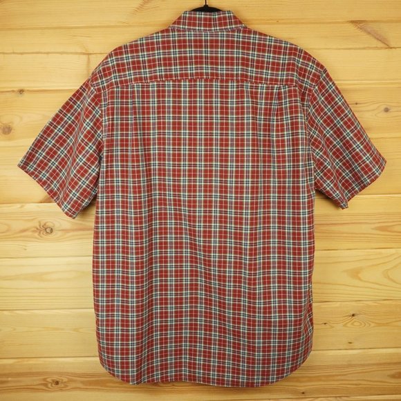 LL Bean Red Plaid Short‎ Sleeve Button Up Shirt Size Medium - Picture 6 of 6